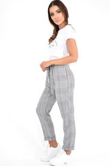 Hounds-Tooth Tapered Trousers With Turned Up Hem - Kharli-Trousers