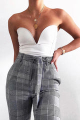 Hounds-Tooth Tapered Trousers With Turned Up Hem - Kharli-Trousers