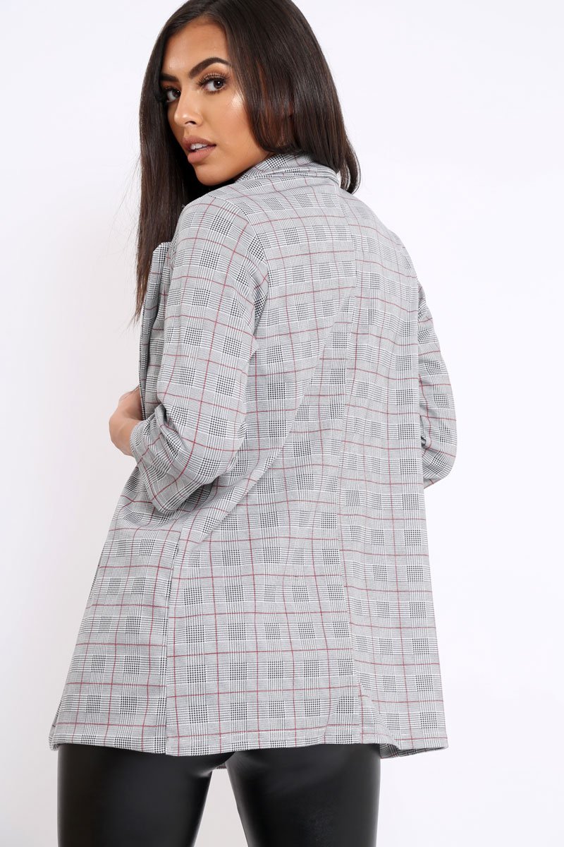 Hounds-tooth Red Tartan Blazer - Karrie-Jackets