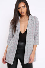 Hounds-tooth Red Tartan Blazer - Karrie-Jackets