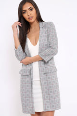 Hounds-tooth Red Tartan Long Blazer - Kerrie-Jackets