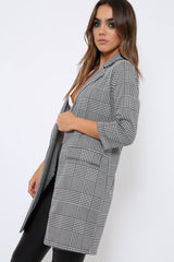 Hounds-tooth Tartan Long Blazer - Kerrie-Blazers