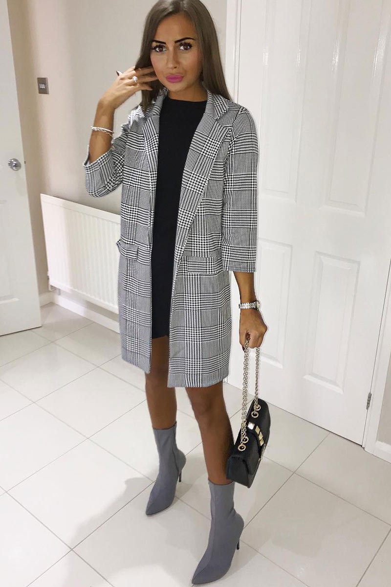 Hounds-tooth Tartan Long Blazer - Kerrie-Blazers