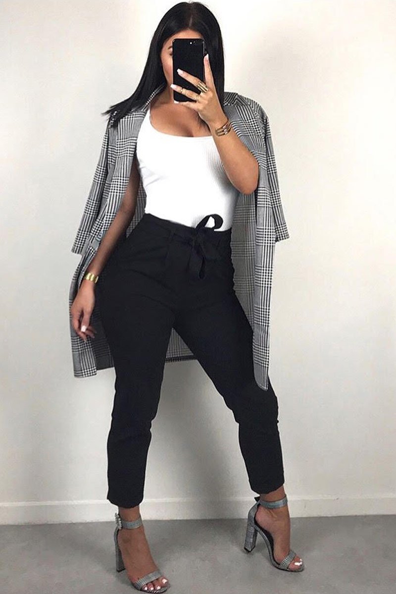 Hounds-tooth Tartan Long Blazer - Kerrie-Blazers