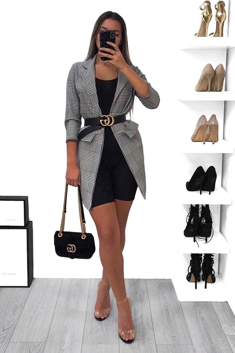 Hounds-tooth Tartan Long Blazer - Kerrie-Blazers