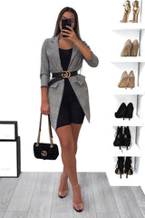 Hounds-tooth Tartan Long Blazer - Kerrie-Blazers