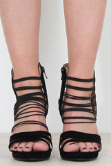 Hunter Black Suede Caged Heels-Heels