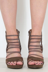 Hunter Khaki Suede Caged Heels-Heels