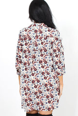 Husi Cream Floral Print Shirt Dress-Dresses