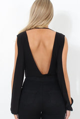 Hussa Black V Front Bodysuit-Bodysuits