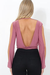 Hussa Mauve V Front Bodysuit-Bodysuits
