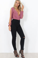 Hussa Mauve V Front Bodysuit-Bodysuits