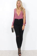 Hussa Mauve V Front Bodysuit-Bodysuits