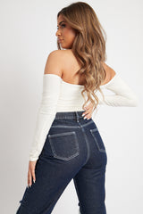 Indigo Mid Wash Denim Distressed Knee Extra Long Jeans - Ivelisse