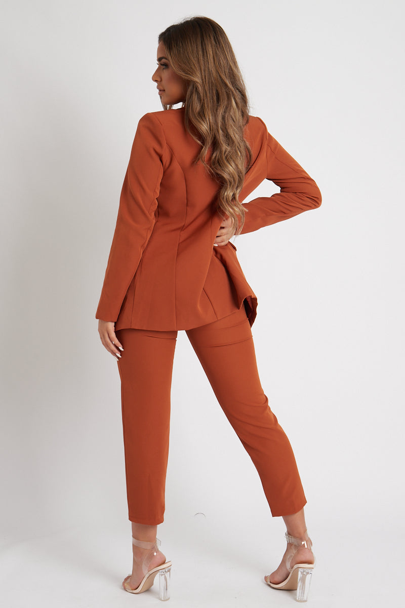 Tan Tailored Blazer And Trouser Set - Raea