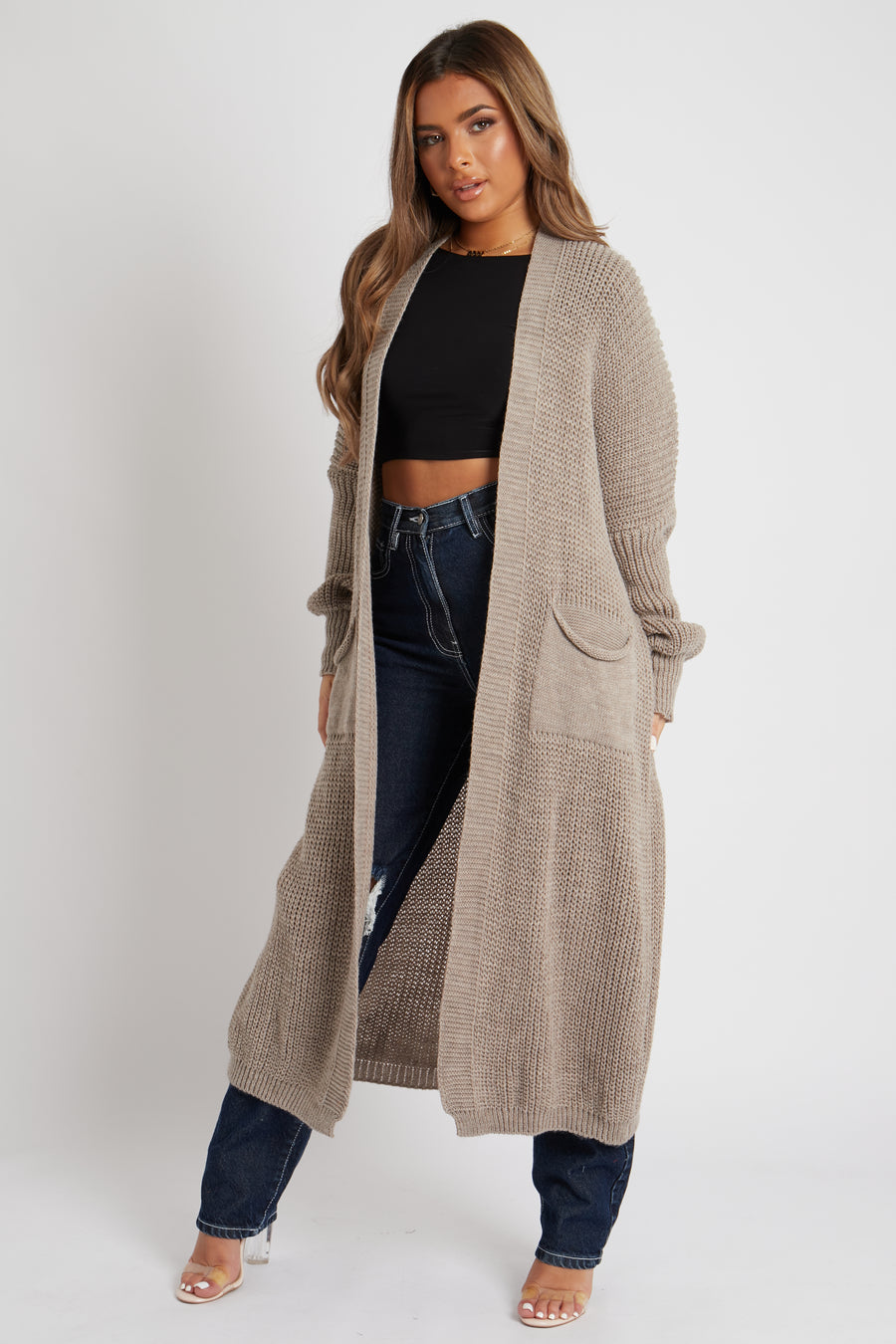 Mocha Balloon Sleeve Maxi Knit Cardigan - Imara