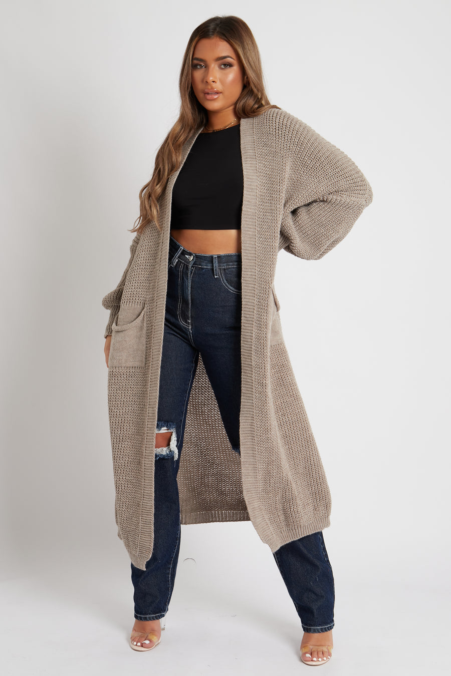 Mocha Balloon Sleeve Maxi Knit Cardigan - Imara