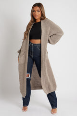 Mocha Balloon Sleeve Maxi Knit Cardigan Cardigans Rebellious