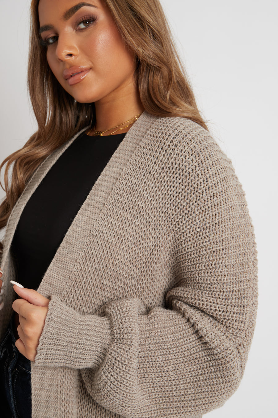Mocha Balloon Sleeve Maxi Knit Cardigan - Imara