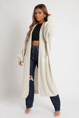 Stone Balloon Sleeve Maxi Knit Cardigan - Imara
