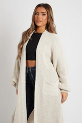Stone Balloon Sleeve Maxi Knit Cardigan - Imara
