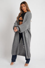 Grey Balloon Sleeve Maxi Knit Cardigan - Imara