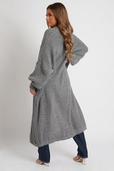Grey Balloon Sleeve Maxi Knit Cardigan - Imara