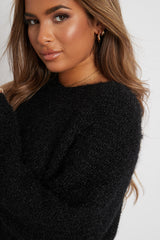 Black Scoop Neck Fluffy Jumper - Ameliah