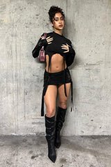 Black Knot Detail Crop Top & Mini Skirt Set - Isabel