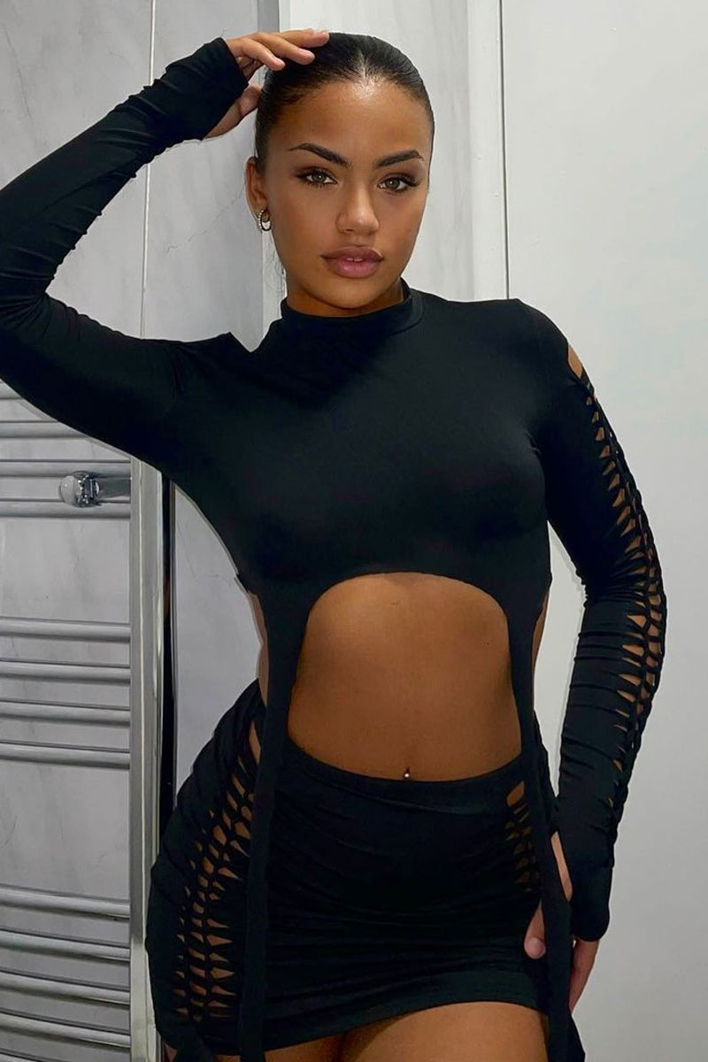 Black Knot Detail Crop Top & Mini Skirt Set - Isabel