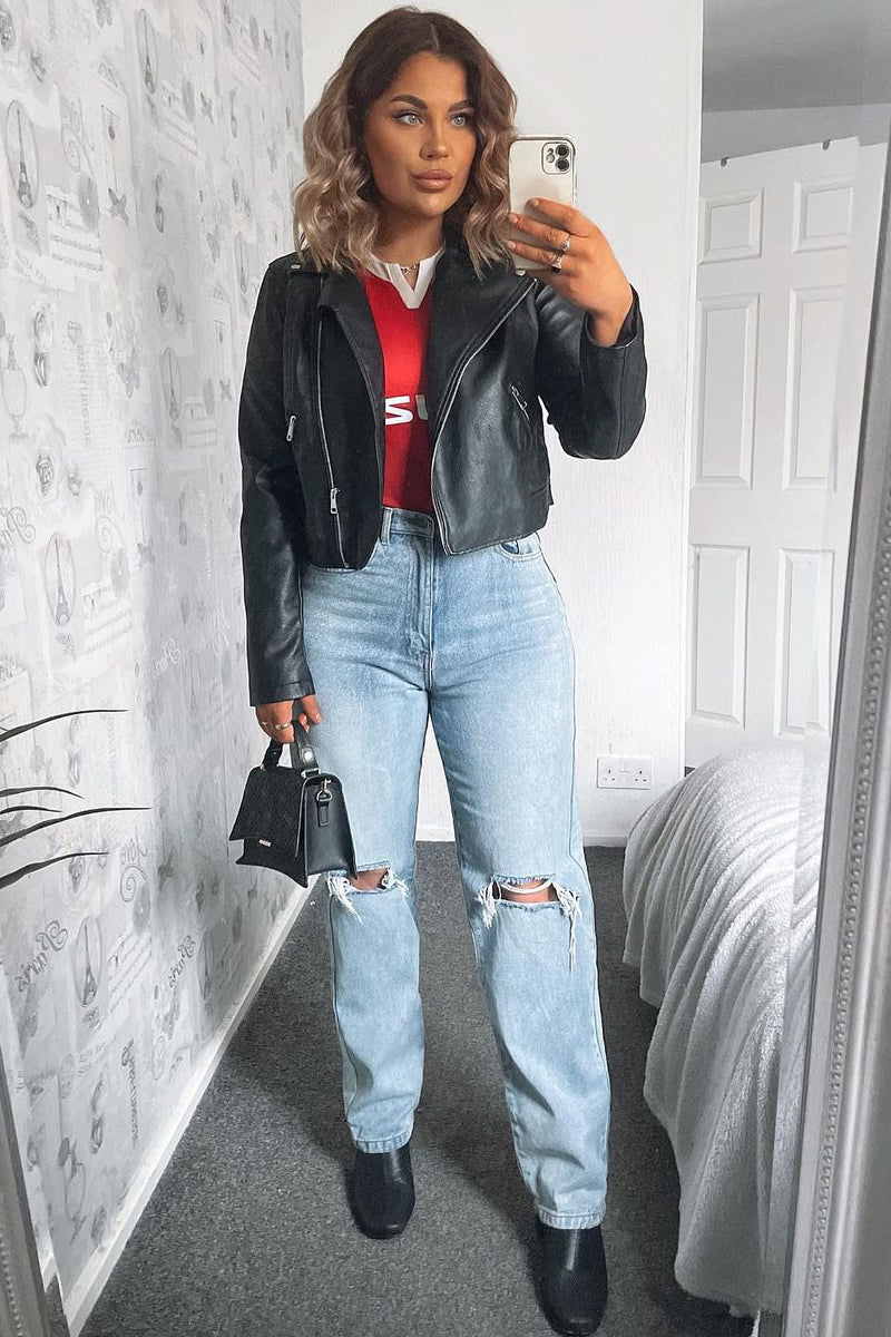 Mid Wash Denim Distressed Knee Extra Long Jeans - Ivelisse