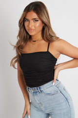Black Mesh Ruched Bodysuit - Myers