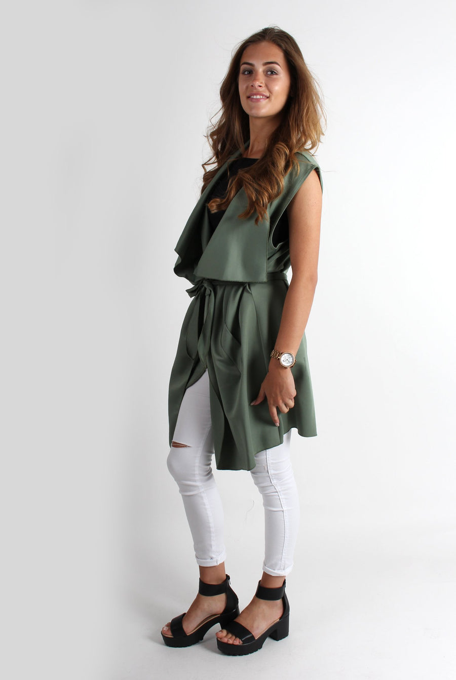 Imogen Khaki Waterfall Jacket-Jackets