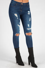 Indigo Distressed High Waisted Skinny Jeans - Erin-Jeans