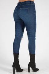 Indigo Distressed High Waisted Skinny Jeans - Erin-Jeans