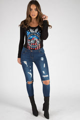 Indigo Distressed High Waisted Skinny Jeans - Erin-Jeans