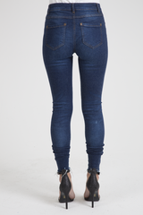 Indigo Embroidered Distressed Raw Hem Skinny Jeans - Dolly-Jeans
