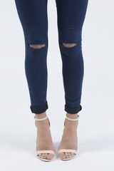 Indigo High Waisted Ripped Knee Skinny Jeans - Amara-Jeans