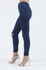 Indigo High Waisted Ripped Knee Skinny Jeans - Amara-Jeans