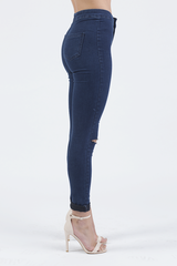 Indigo High Waisted Ripped Knee Skinny Jeans - Amara-Jeans