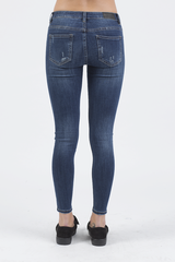 Indigo Mid Rise Slogan Studded Jeans - Kayleigh-Jeans