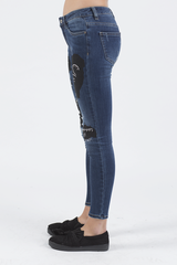 Indigo Mid Rise Slogan Studded Jeans - Kayleigh-Jeans