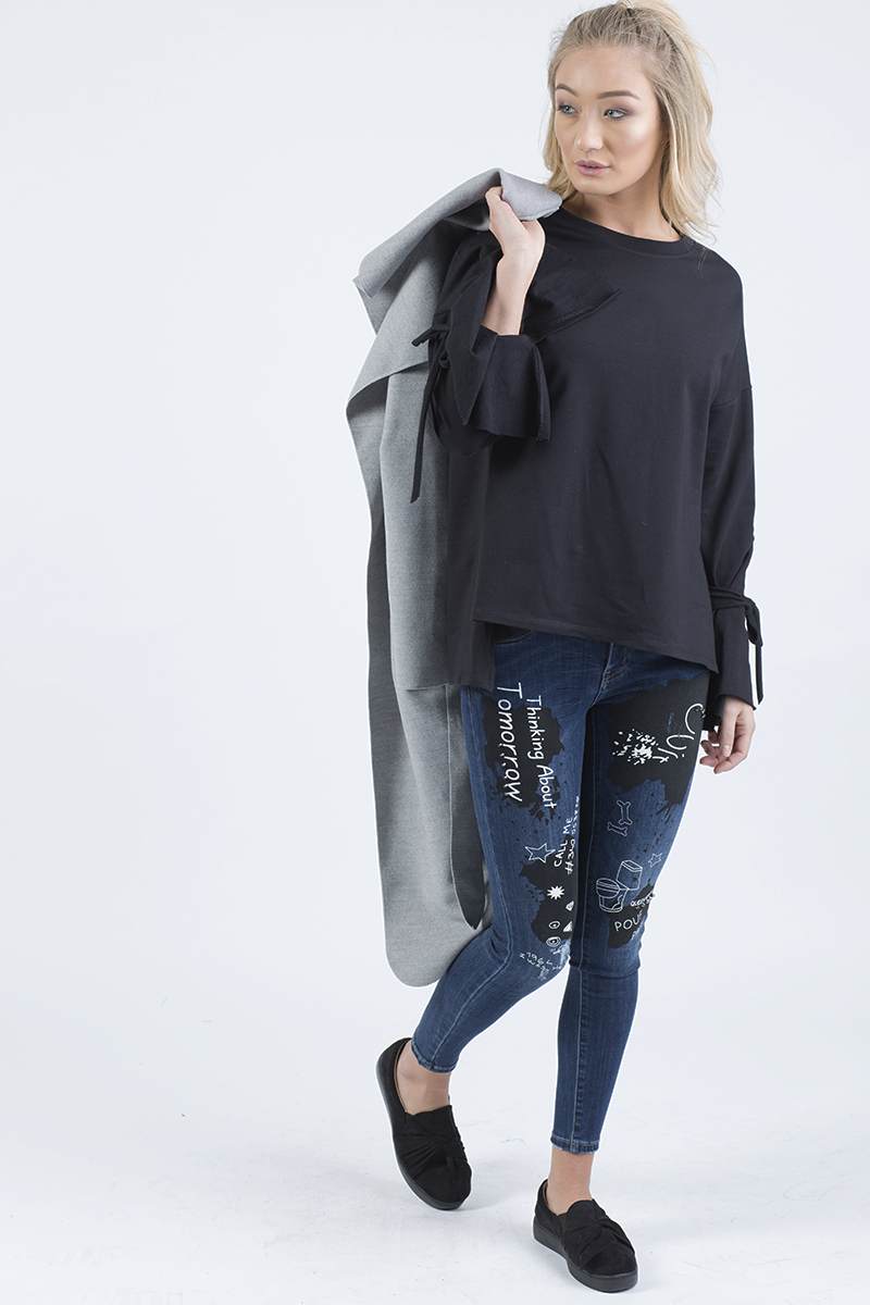 Indigo Mid Rise Slogan Studded Jeans - Kayleigh-Jeans