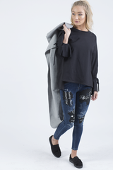 Indigo Mid Rise Slogan Studded Jeans - Kayleigh-Jeans