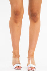 Iridescent Faux Snake Clear Strap Mule Block Heels - Faithlyn-Heels