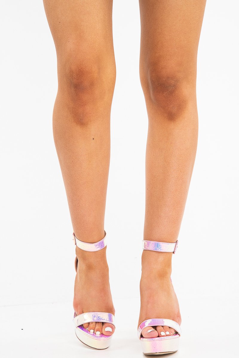 Iridescent Snake Platform Strappy Block Heel - Karley-Heels