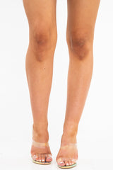 Iridescent Thin Block Heels with Clear Straps - Chloe-Heels