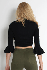 Iris Black Bell Sleeve Turtle Neck-Tops