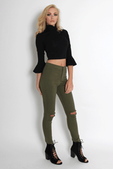 Iris Black Bell Sleeve Turtle Neck-Tops