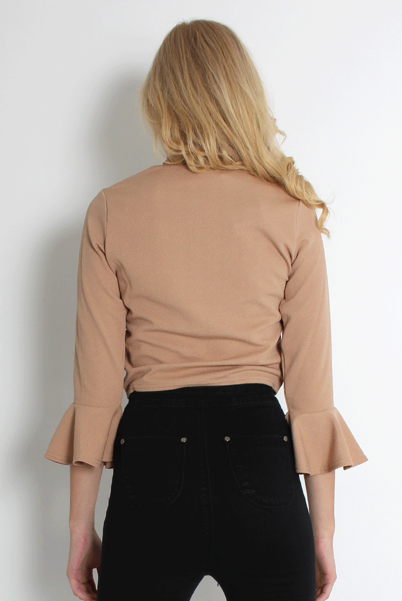 Iris Nude Bell Sleeve Turtle Neck Top-Tops